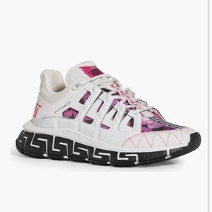 VERSACE Trigreca Low Top Sneakers White/Pink Women's EU 37.5 US 7.5 Org $1,025
